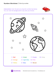 Color by Number (Planet) - Red Car-worksheet