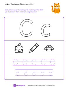 Letter Recognition (C) - Cat-worksheet