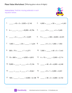 Missing place values (4 digits) - Roadtrip-worksheet