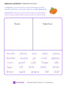 Adjectives and Nouns - Orange-worksheet