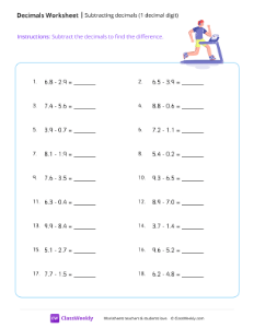 Subtracting decimals (1 decimal digit) - Treadmill-worksheet