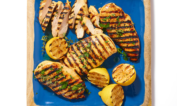 Lemon-Maple Marinated Chicken with Grilled Lemons