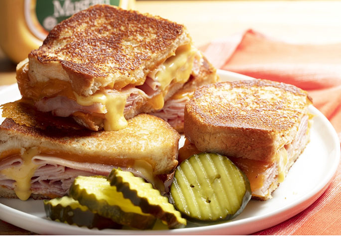 Grilled Ham & Cheese with Spicy Honey Mustard Sauce