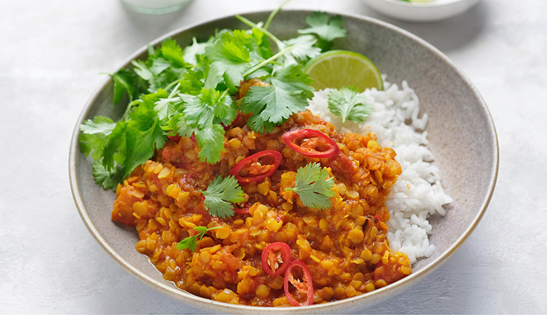 Spicy Red Lentil Dhal with Chilli & Coriander