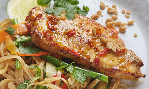 Thai Marinated Pork Chops With Dressed Rice Noodles