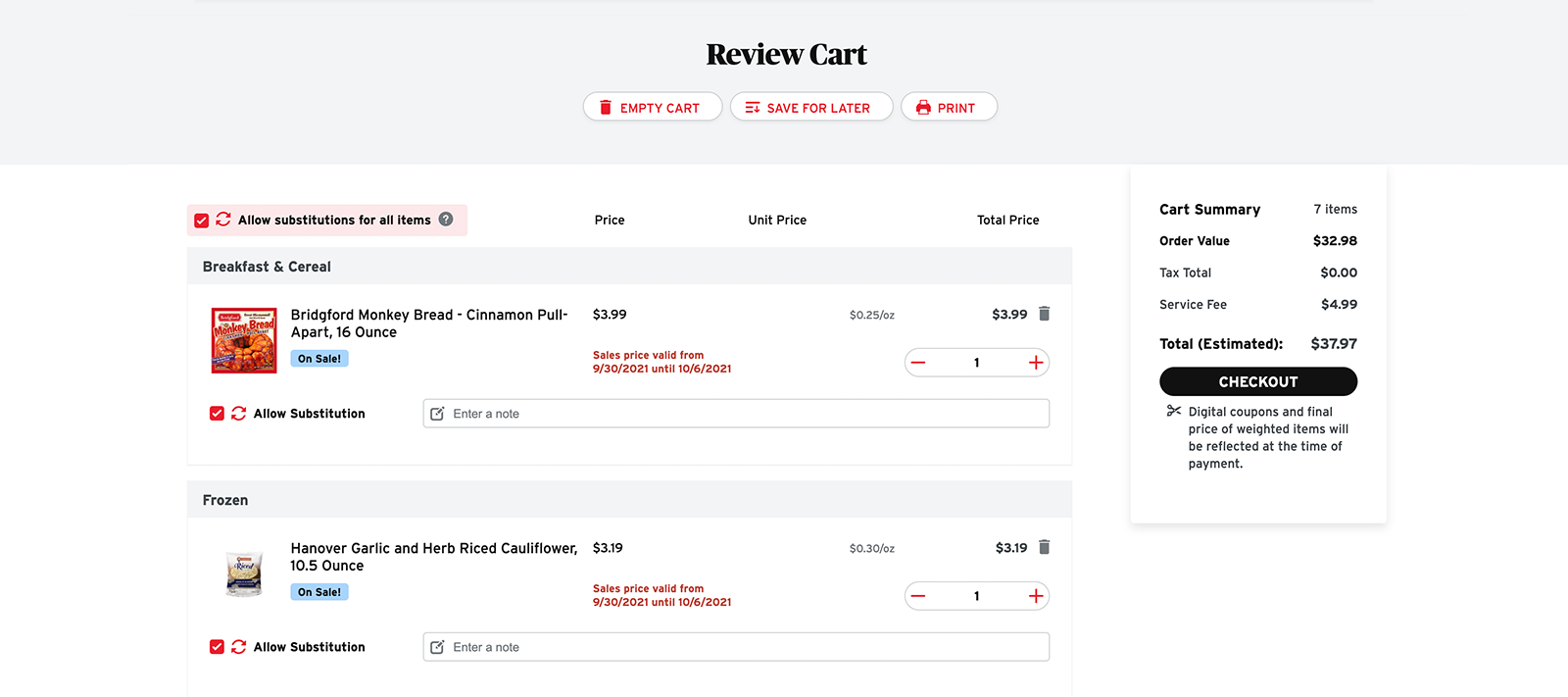 review cart