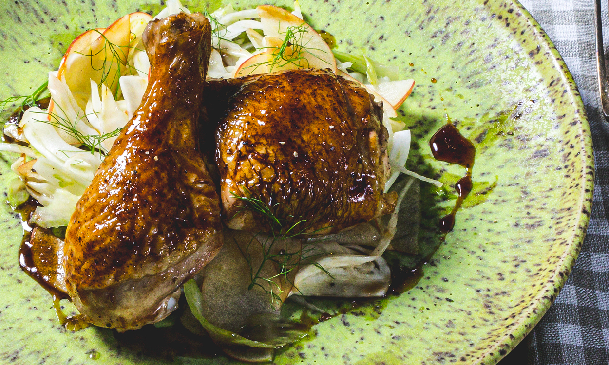 Pear Glazed Chicken with Apple Slaw