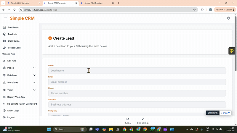 Adding a new field (Priority) in the lead creation form.