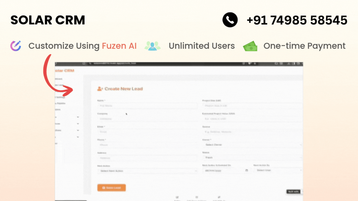 Solar CRM demo GIF - optimizing create lead page for adding lead priority field 