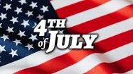 4th of July text in front of an American flag.