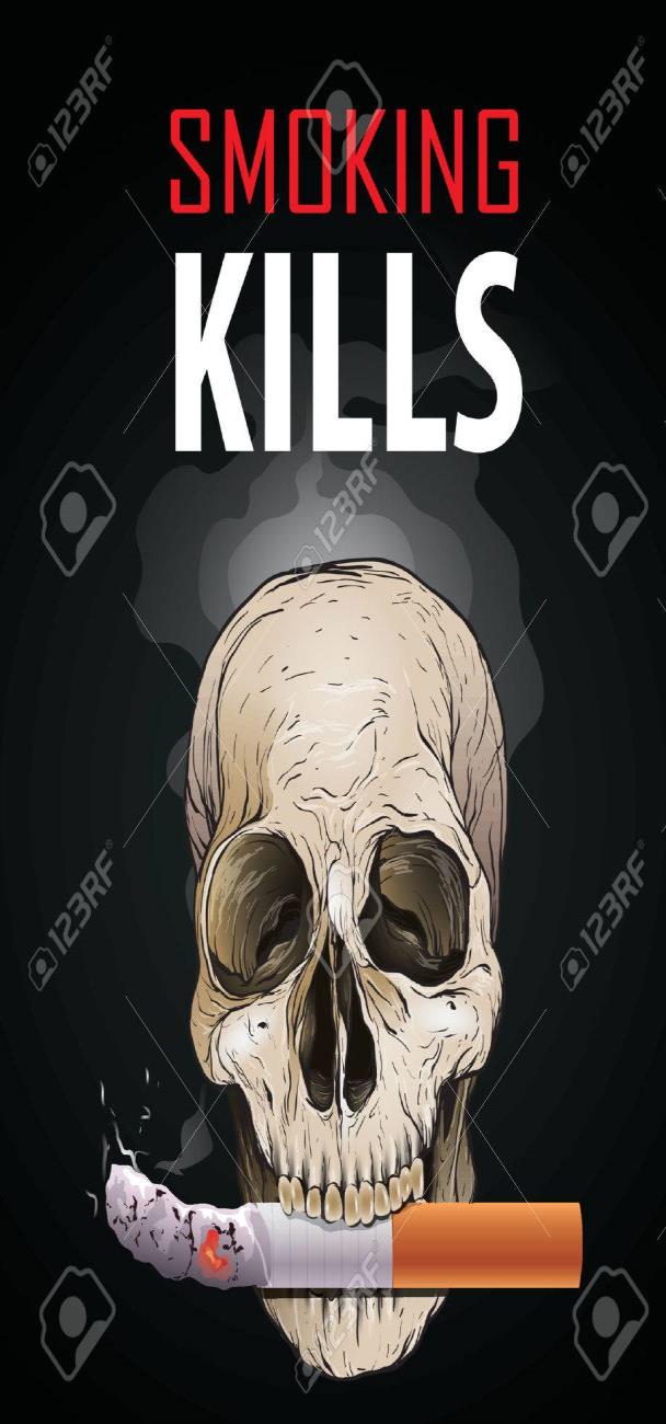 Smoking Kills with a skull and cigarette in the background.