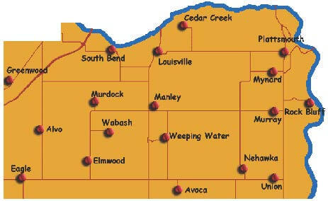 Cass County Map showing the Communities listed below