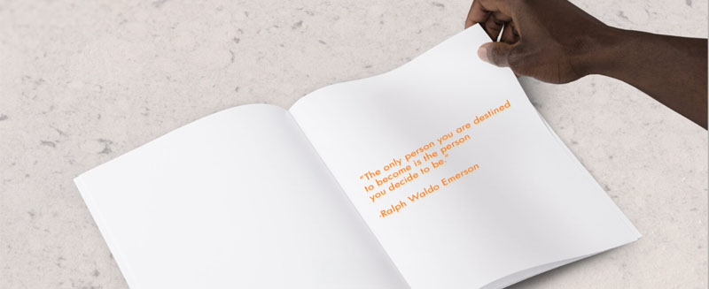 A book on a table with text that reads: 