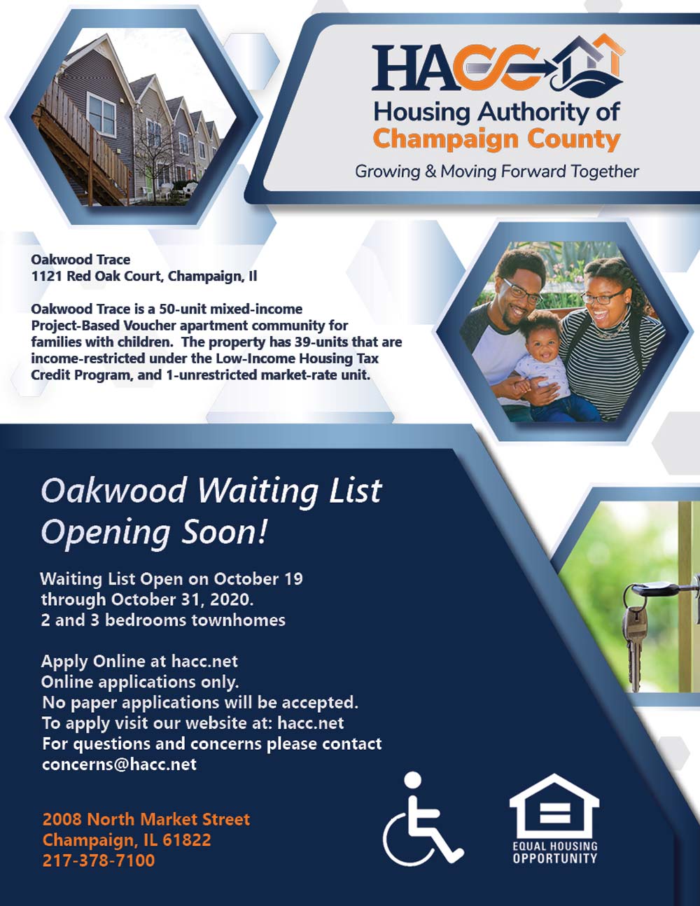 Oakwood Trace Waiting List flyer, all information as listed below.