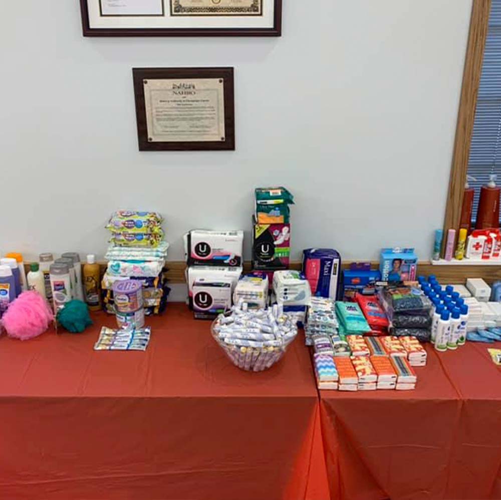 Various hygiene products sitting on a table.