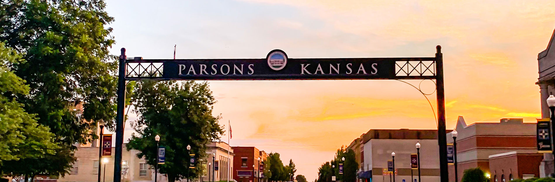 Archway over street leading to downtown Parsons, Kansas.