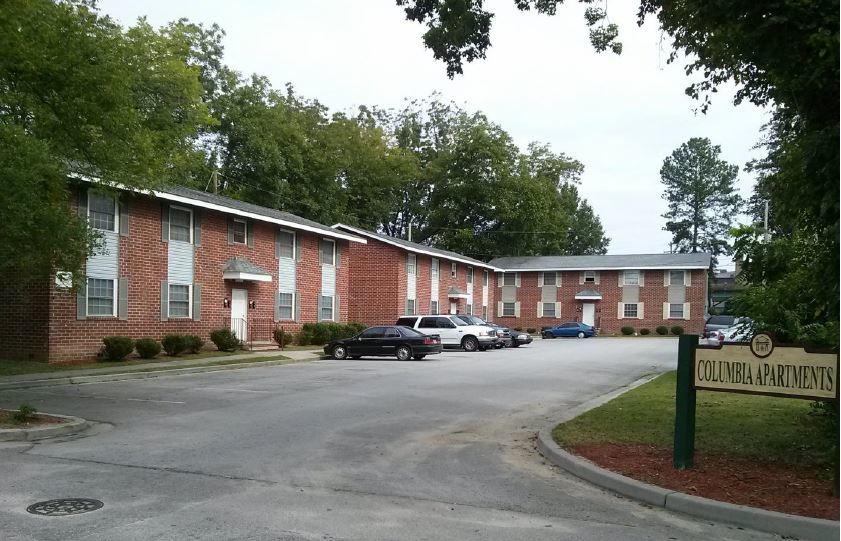 A street view of the Columbia Apartments.