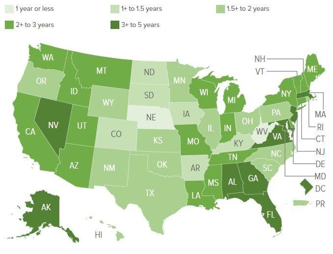 Map of Average Voucher Wait Times in the USA.