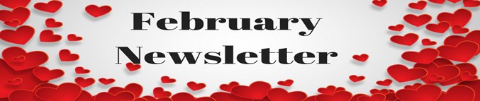 February Newsletter surrounded by hearts.