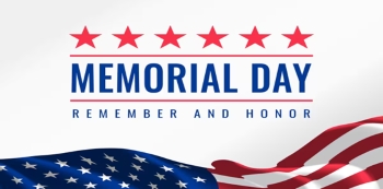 Memorial Day. Remember and Honor. Red stars and part of a US flag.