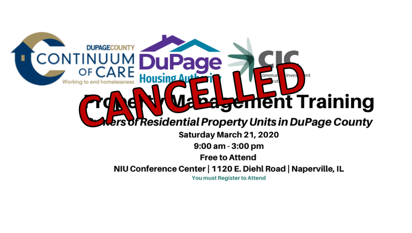 Cancelled Management Training flyer, all information as listed below.