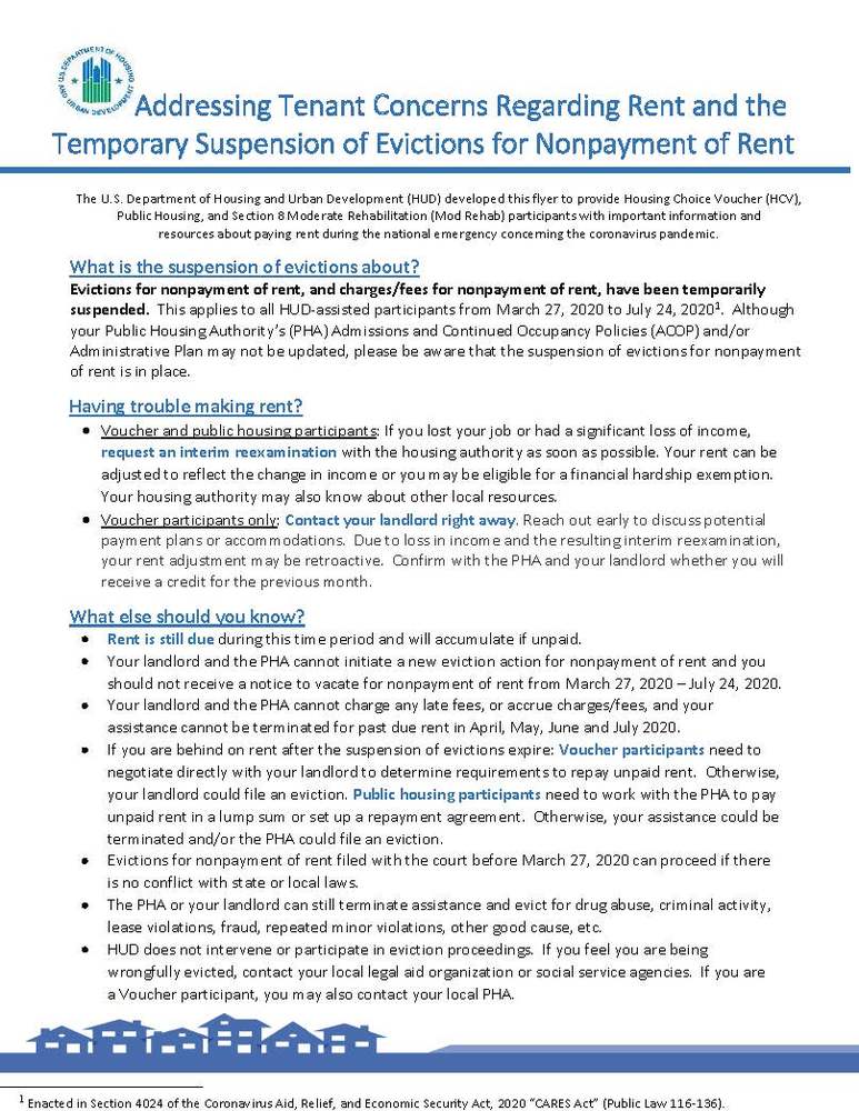 PIH Tenant Flyer on the Eviction Moratorium Flyer, all information as listed below.