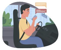 A distracted driver reading text messages.