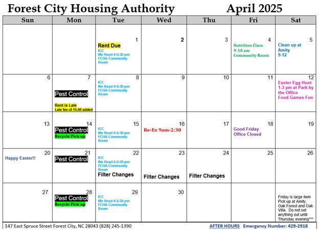 April 2025 Monthly Event Calendar. All information on this Calendar is listed above.