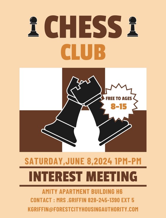 Chess Club Flyer. All information on this flyer is listed above.