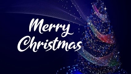 Merry Christmas Text. A stylized Christmas tree with lights.