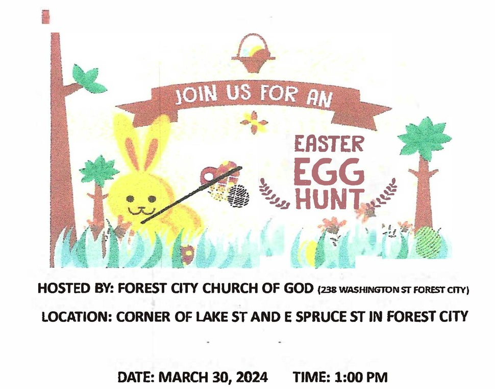 Easter Egg Hunt Flyer. All information on this flyer is listed above.