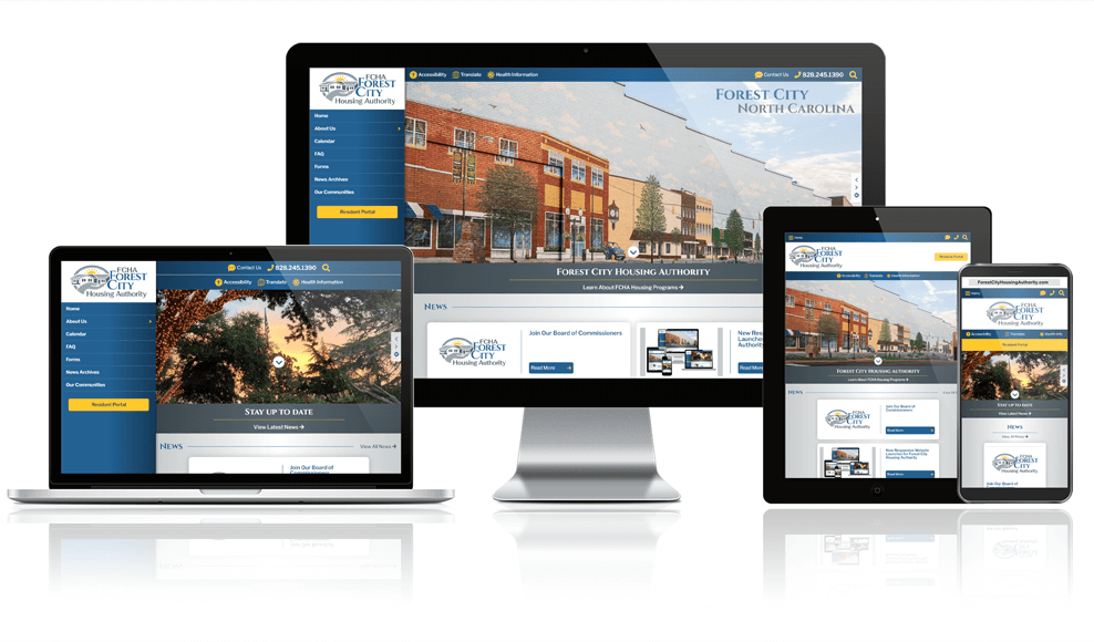 Forest City Housing Authority Website in Desktop, Tablet, Laptop and Mobile Phone views.