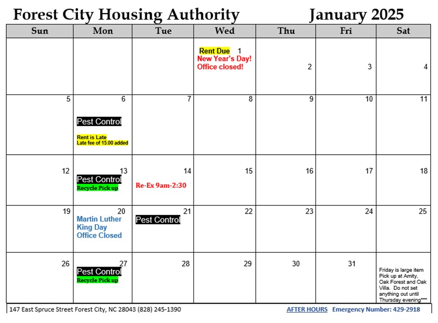 January 2025 Monthly Calendar. All information on this calendar is listed above.