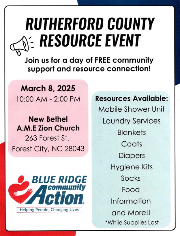 Rutherford County Resource Event. All information on this flyer is listed above.