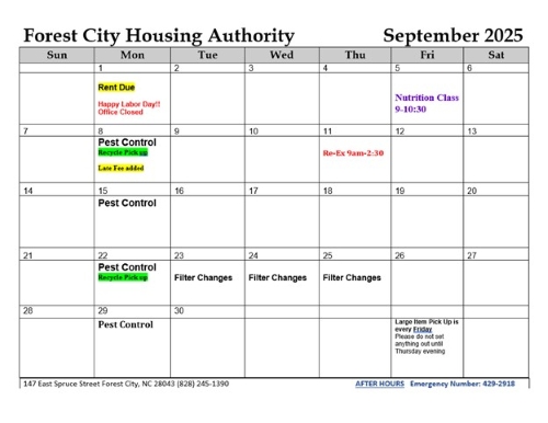 September 2025 Monthly Event Calendar. All information on this calendar is listed above.