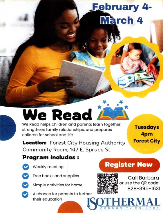 We Read Program Flyer. All information on this flyer is listed above.