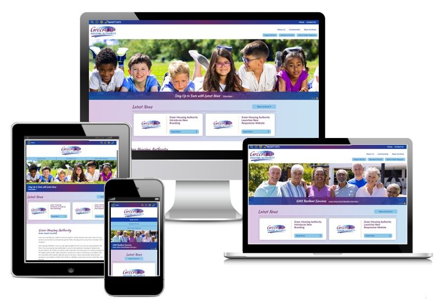 Responsive Views of the Greer Housing Authority Website.