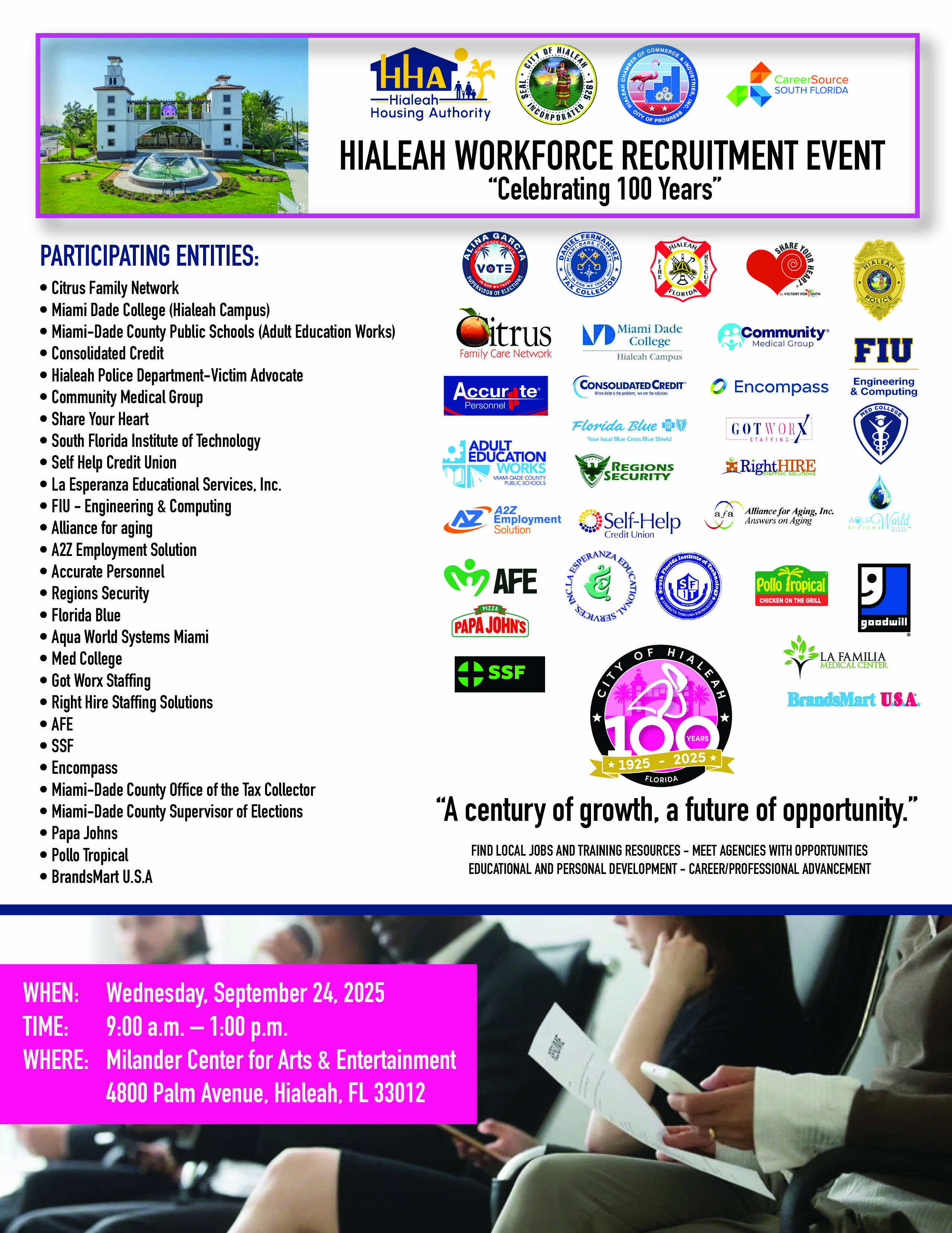 Workforce Recruitment Event Flyer. All information from this flyer is listed below.
