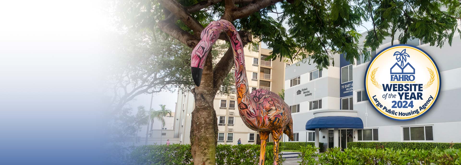 Flamingo statue in front of HA Office.