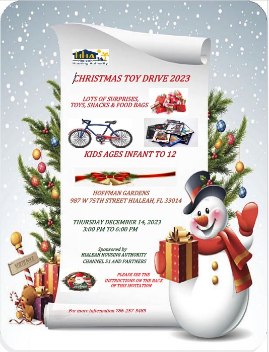 2023 Christmas Toy Drive Flyer. All information on this flyer is listed above.