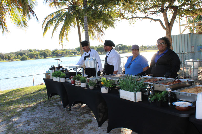 Servers for the buffet at their stations.