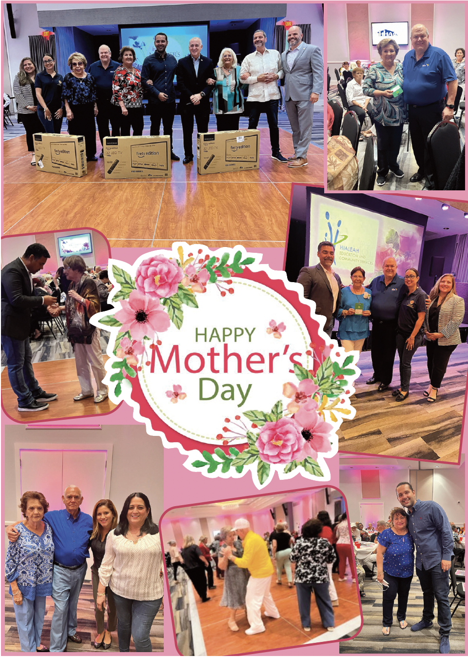 Various photos of individuals attending a Mother's Day celebration.