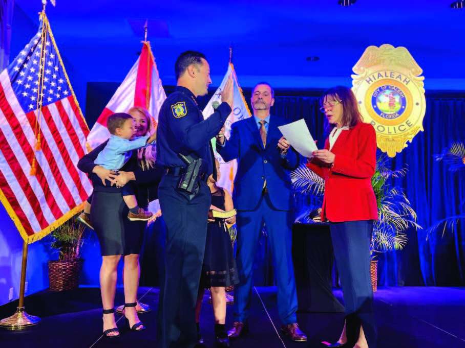 An officer being sworn in.