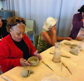 Two women doing pottery.