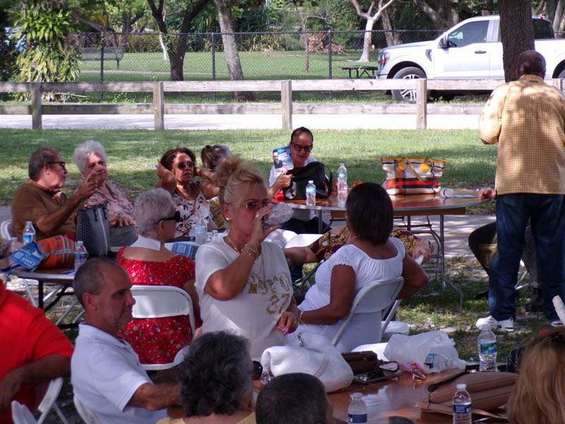 Tables full of people outside enjoying the day.