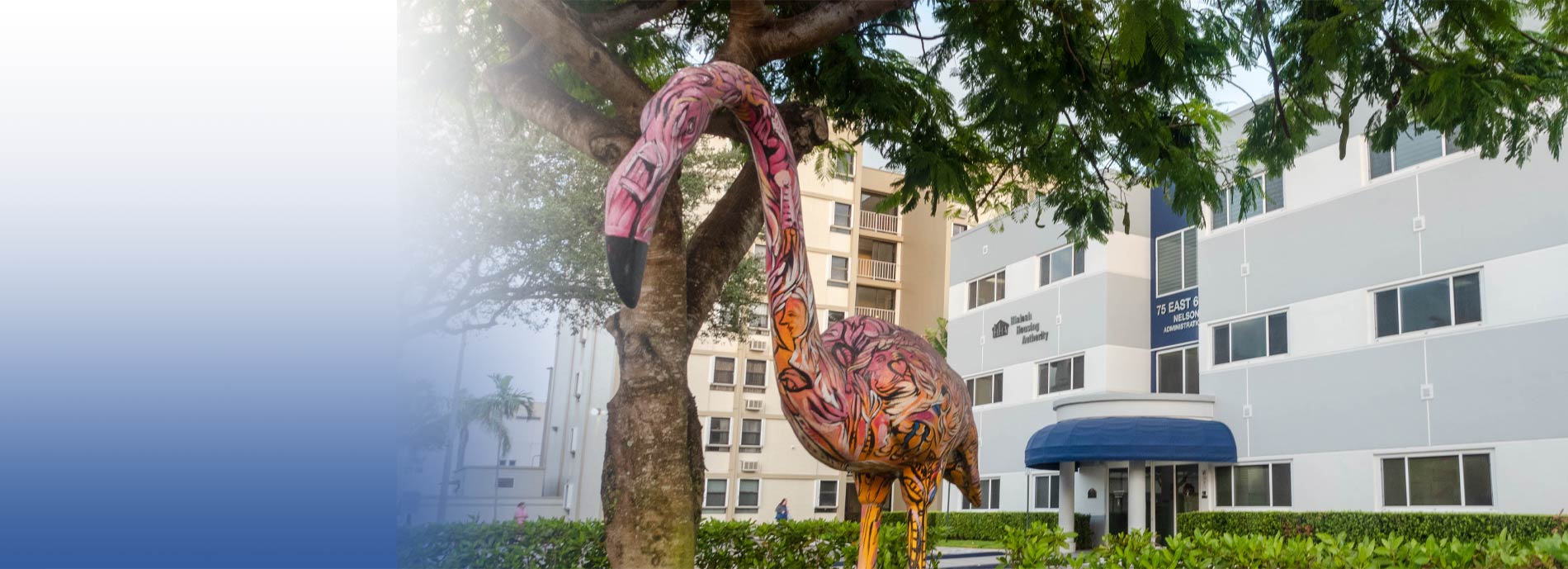 Flamingo statue in front of HA Office.