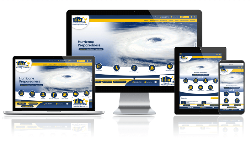 Hialeah Housing website in desktop, laptop, tablet and mobile views.