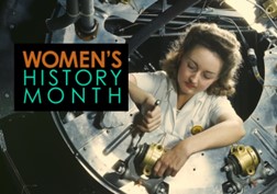 Women's History Month and a woman working on an airplane.