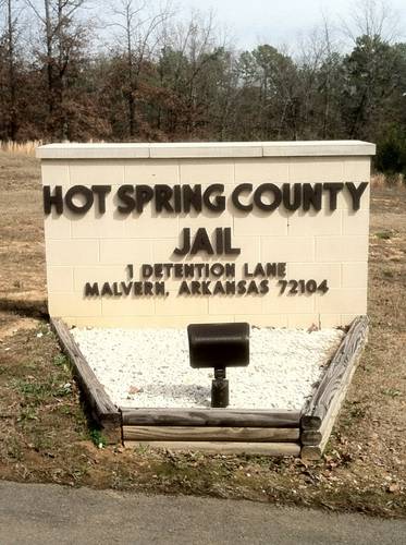 Hot Spring County Jail Exterior Sign with address 1 Detention Lane, Malvern, AR 72104