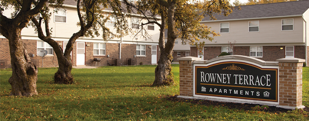 Rowney Terrace Apartments signage.
